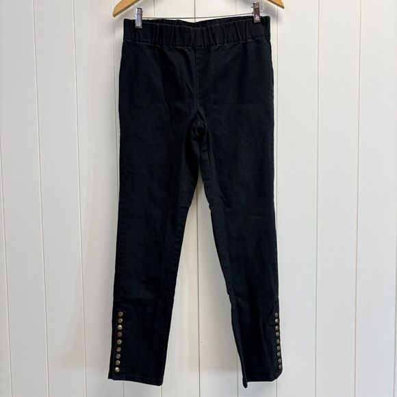 Soft Surroundings Pants Women Small Black Metro Denim Snap Ankle Steampunk Goth - Picture 1 of 8